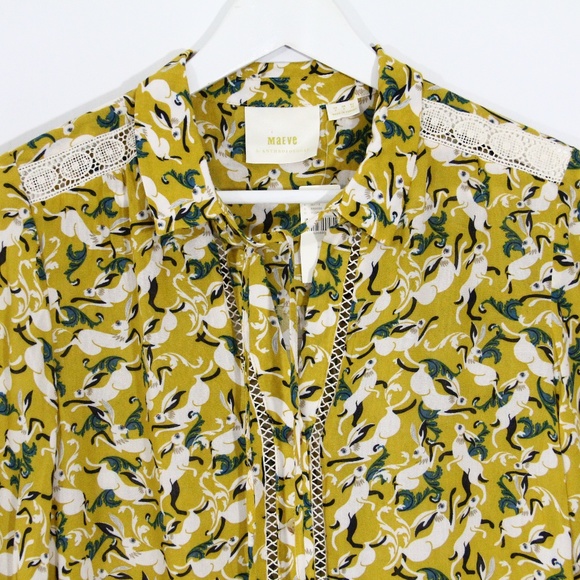 Anthropologie Top Maeve Janie Shirt NEW Rabbit Bunny Blouse - Picture 2 of 9